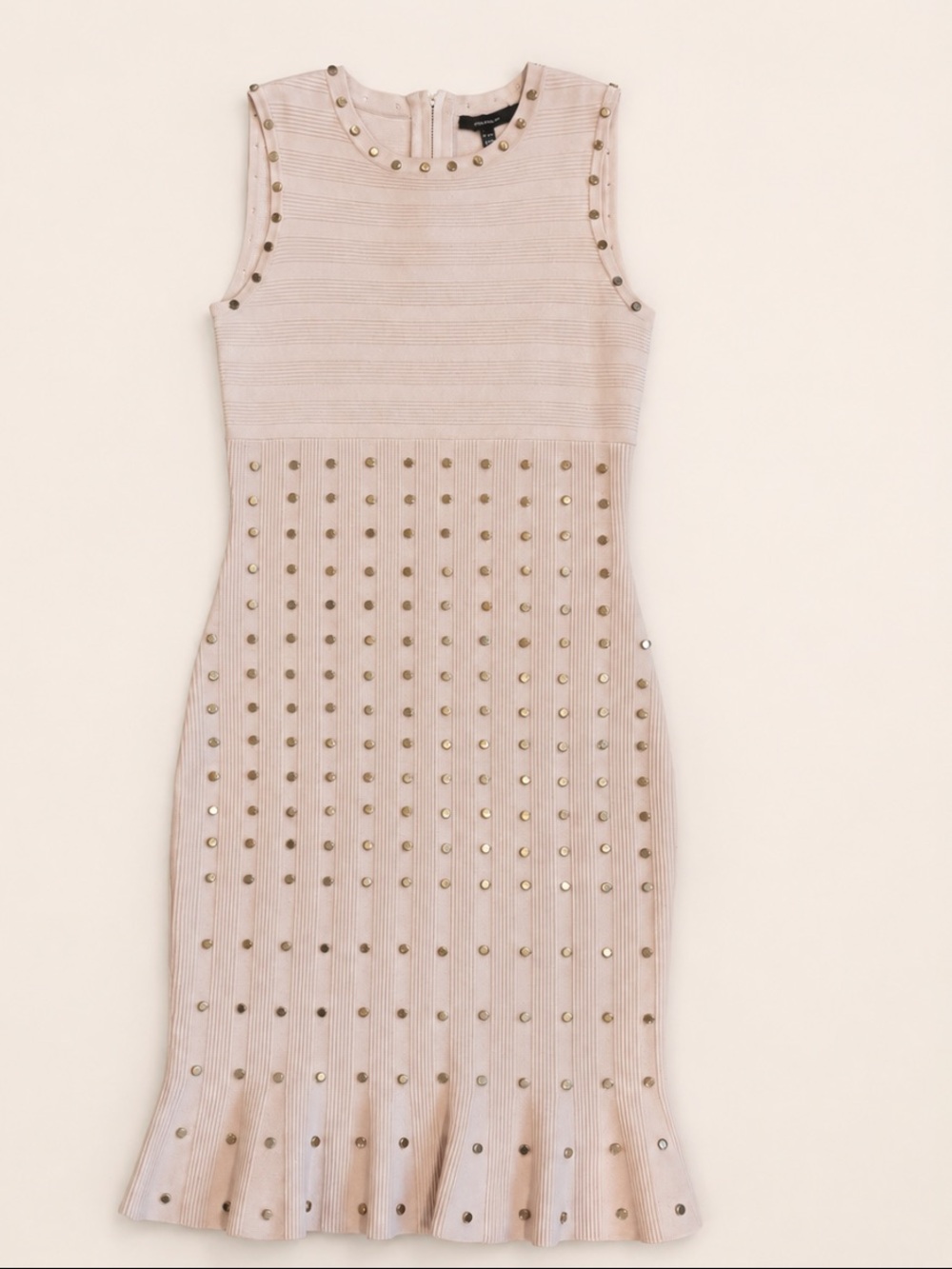 Karen Millen Blush Gold Embellished Studded Bandage Knit Dress Size M